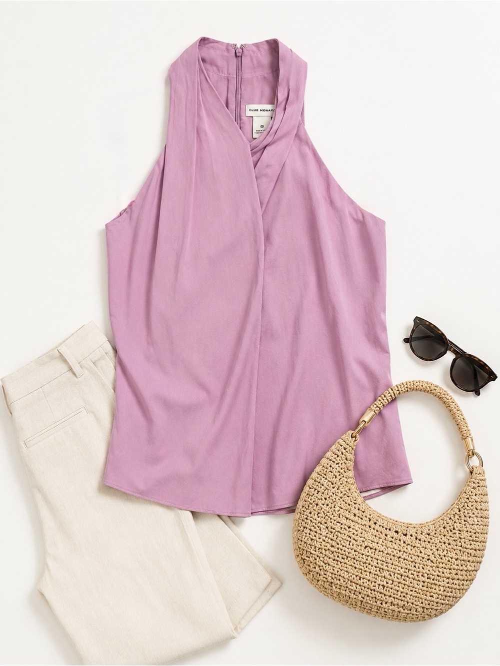 Club Monaco 100% TENCEL Lyocell Crossover Halter Blouse NWT Mauve Pink XXS